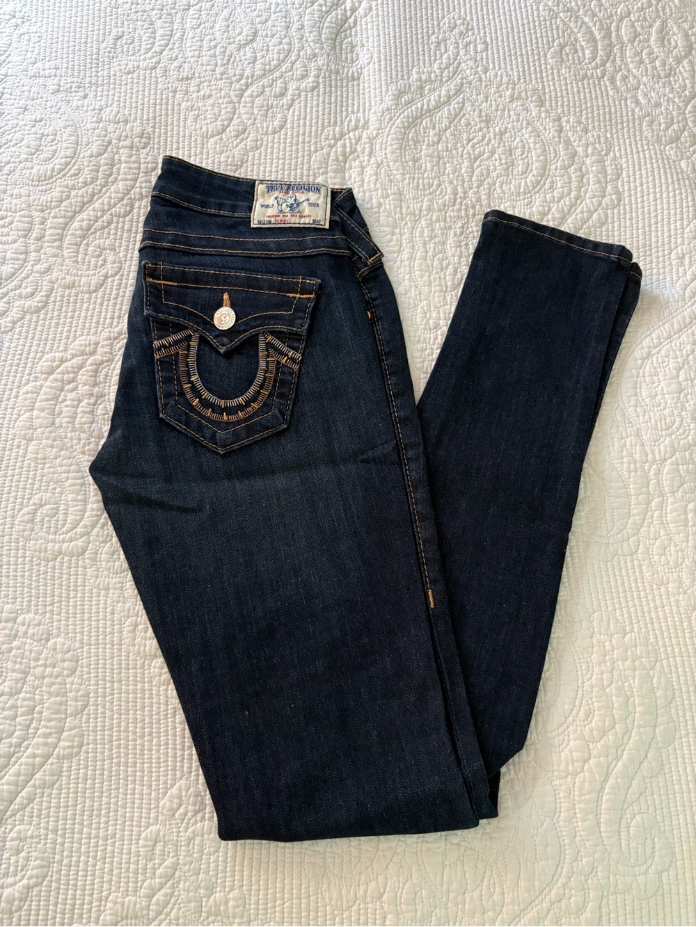 Vintage True Religion Women's Dark Indigo Skinny Jeans